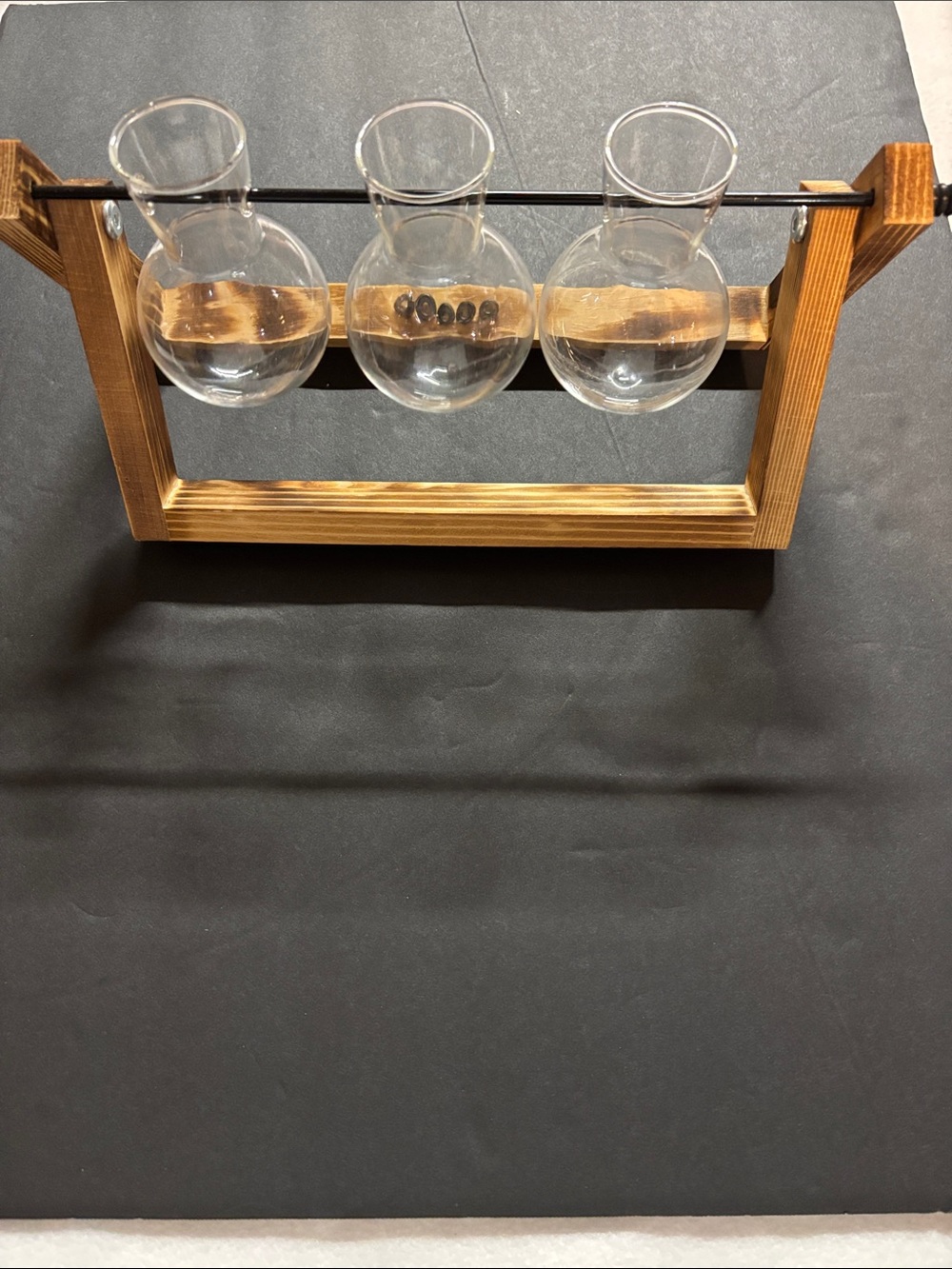Wood Frame Triple Glass Vase Planter - Brown and Clear